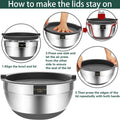 Umite Chef Mixing Bowls with Airtight Lids，6 piece Stainless Steel Metal Nesting Storage Bowls, Non-Slip Bottoms Size 7, 3.5, 2.5, 2.0,1.5, 1QT,