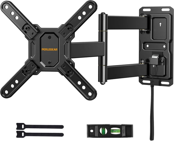 Perlegear Lockable RV TV Mount for 13–43 inch TVs up to 44 lbs, Full Motion RV TV Wall Mount with Swivel, Tilt, Pull Cord Lock, RV TV Mount for