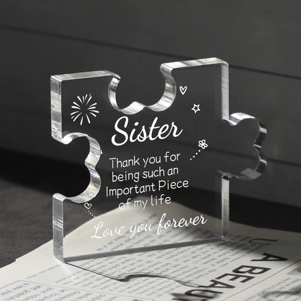 Funnli Sister Gifts from Sister Acrylic Puzzle Plaque - Sister Birthday Gift Ideas 3.35 x 2.76 Inch Desk Decorations - Sister Gifts Birthday