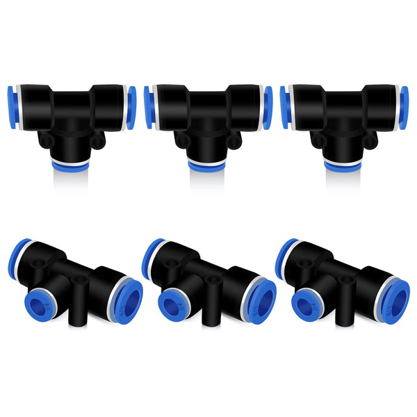 Push to Connect Fittings 3/8" X 1/4" X 3/8" OD Reducing Tee- 6 PCS 3/8" X 1/4" OD Quick Connect Air Hose Fittings - Reducing Straight Union