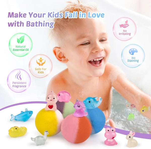 Bath Bombs for Kids with Toy Inside, 36 Pcs Bath Bombs with Glow in the Dark Dinosuar, Animal and Ocean Surprise Inside, Handmade Organic Bubble