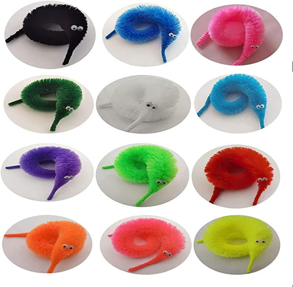 60 Pcs Magic Twisty Worm Wiggly Fuzzy Worms on a String Toys for Party Supplies,12 Colors…