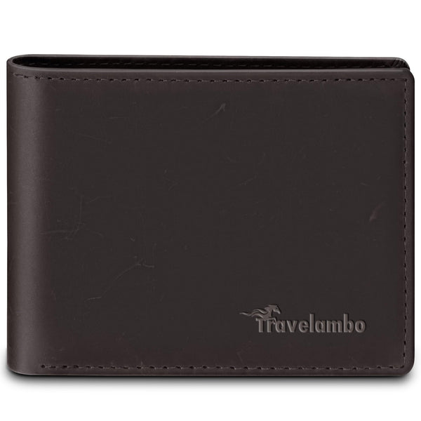 Travelambo Leather Wallet for Men, Slim Minimalist RFID Credit Card Holder Crazy Horse Coffee