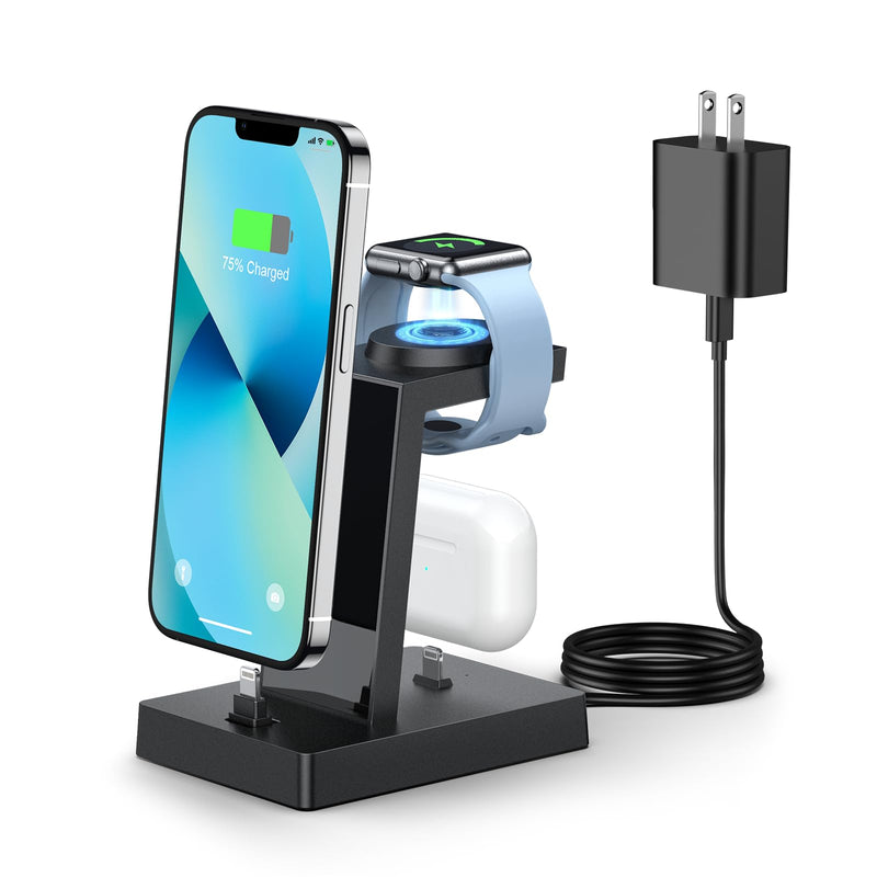 Charging Station for Multiple Devices - ADADPU 3 in 1 Charger Stand for Apple Watch Series 8/7/6/5/4/3/2/SE Phone Charging Dock for Airpods Iphone