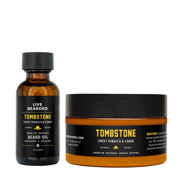 Live Bearded Beard Oil and Butter Grooming Kit - Made in the USA - All-Natural Ingredients with Shea, Argan, Jojoba - Growth Support | Tombstone