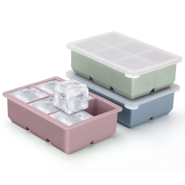 Excnorm Silicone Ice Cube Trays 3 Pack - Large Size Silicone Ice Cube Molds with Leak Proof Removable Lid Square Ice Cube Tray And BPA Free for
