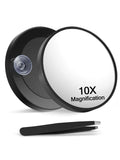 Macaki 10X Magnifying Mirror with 2 Suction Cups, 3.5 inches Magnified Makeup Mirror and Slant Tweezers,Black,1PC | Portable Magnifying Mirror,