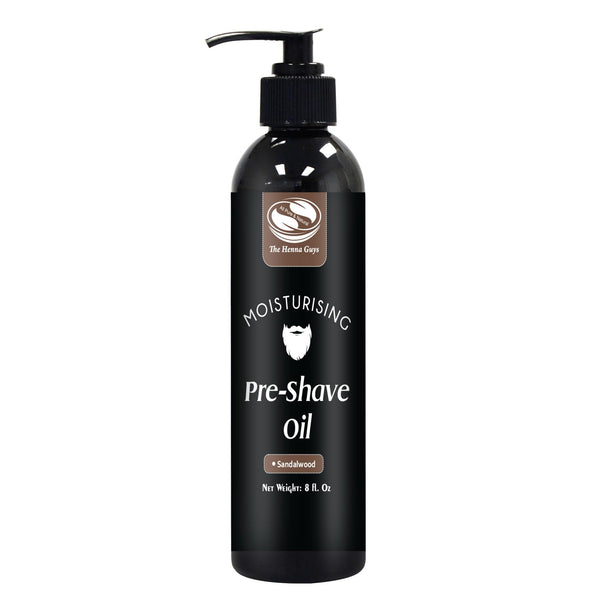 The Henna Guys 8 Fl. Oz Pre-Shave & Beard Conditioning Oil for Men, Sandalwood Scent, with Jojoba, Argan, & Marula Oils, Free from Ammonia,
