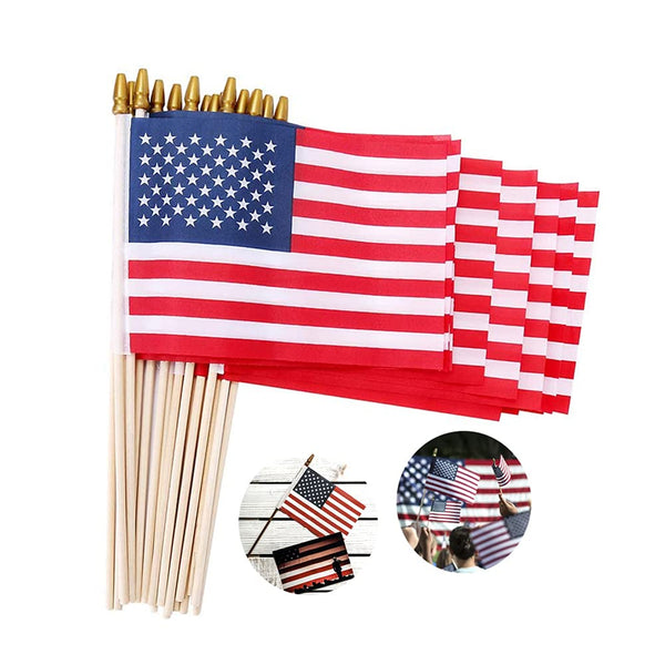 Small American Flags on Stick 5x8 Inch/12 Pack - Mini Ameirican Flags/Handheld American Wooden Stick Flag with Safe Spear Top for July 4th