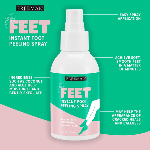 Freeman Flirty Feet Instant Foot Peeling Spray, Exfoliating Foot Mask for Summer, Moisturizing & Smooth Dry, Cracked Heels, Remove Dead Skin
