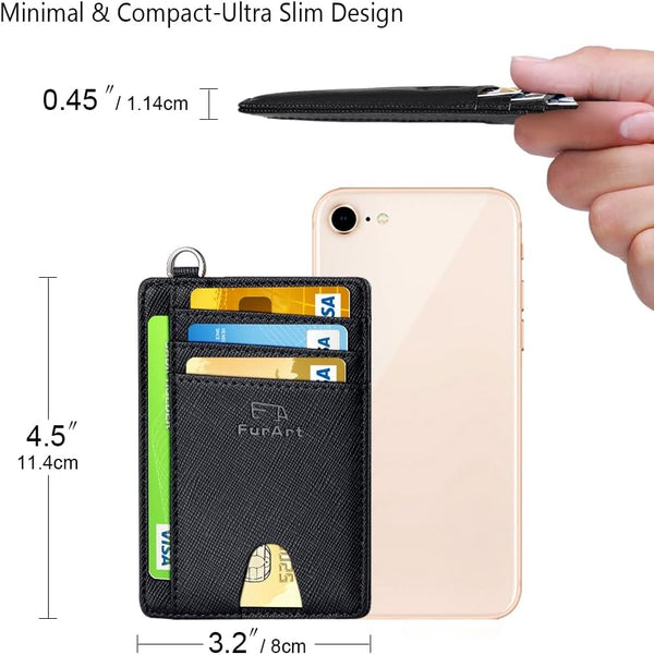 FurArt Slim Minimalist Wallet RFID Credit Card Holder for Men | slim minimalist compact rfid id window thin small Saffiano Black