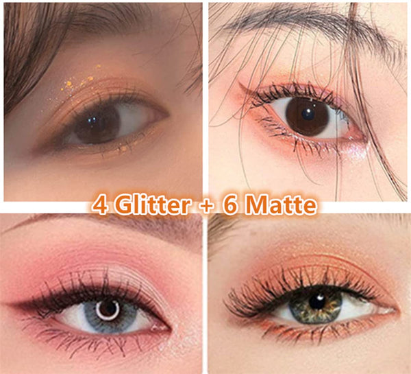 Go Ho 10 Colors Eyeshadow Palette,Matte&Glitter&Shimmer Eyeshadow Korean Makeup,Long Lasting Blendable Shades,Naturing-Looking,Waterproof Cool Eye