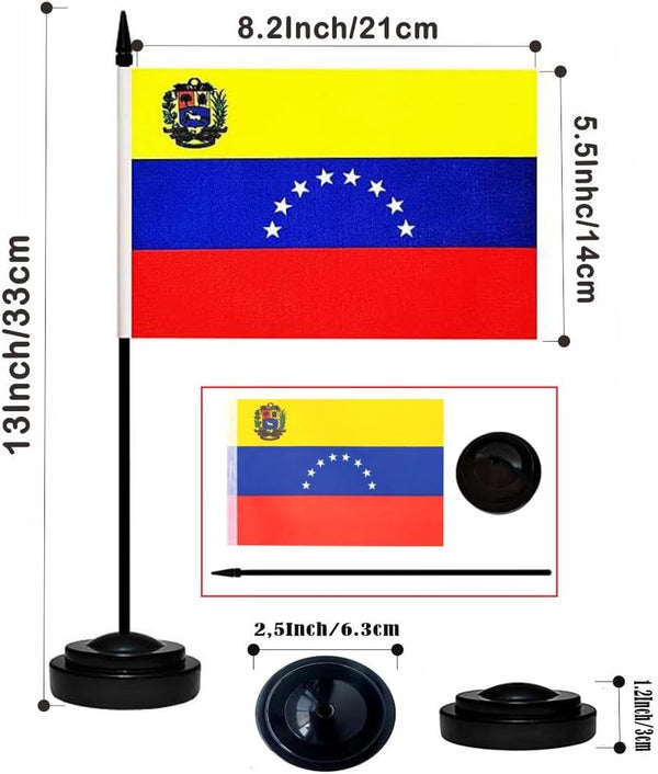 12 Pcs Venezuela Desk Flags Set, Venezuelan Small Mini Table Office Mini Desktop Flag With Black Flagpole and Black Base For Home Office