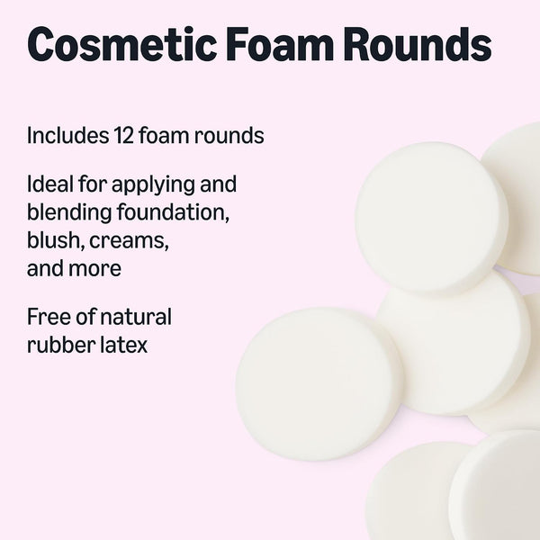 Amazon Essentials Cosmetic Foam Rounds, 12 Count, Pack of 1 (Previously Amazon Basics) 12 Count (Pack of 1)