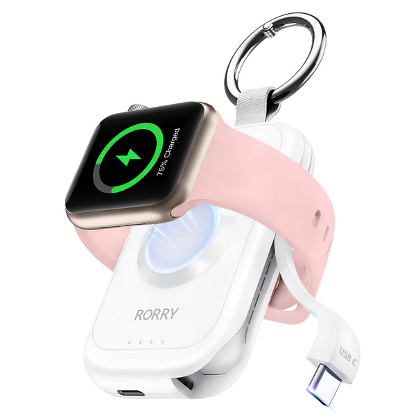 RORRY CharmGo for Apple Watch Charger, 2500mAh Portable Charger for iWatch White