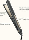Infiniti PRO CONAIR Tourmaline Ceramic 1-Inch Flat Iron Digital Hair Straightener, 1-Inch Flat Iron to Straighten or Curl, 5 Heat Settings, for
