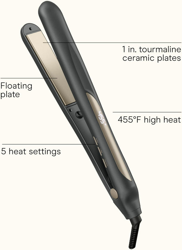 Infiniti PRO CONAIR Tourmaline Ceramic 1-Inch Flat Iron Digital Hair Straightener, 1-Inch Flat Iron to Straighten or Curl, 5 Heat Settings, for
