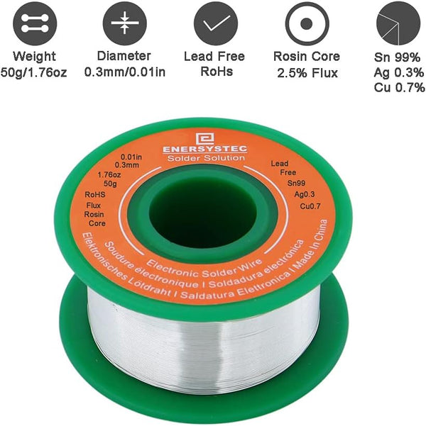 Ultra-Thin Solder Wire 0.01In 0.3Mm Rosin Core Flux 2.5, Lead Free Solder Wire Sn99 Ag0.3 Cu0.7 Flow 50G Electronics Soldering Electric Solder