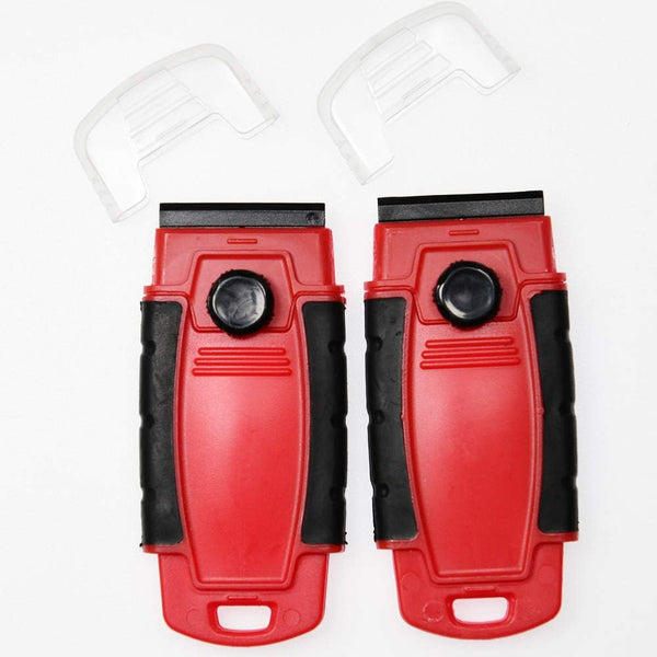Plastic Razor Blade Scraper Hand Held Window Vinyl Tint Scraper with Protective Cover Razor Blade Red Scraper,10 Metal Razor Blades 10 Black