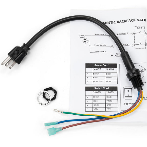 100641 Power Cord Replacement Parts Compatible wtih Pro Team Backpack Vacuum Pigtail Assembly for Supercoach, CoachVac, MegaVac, Super QuarterVac