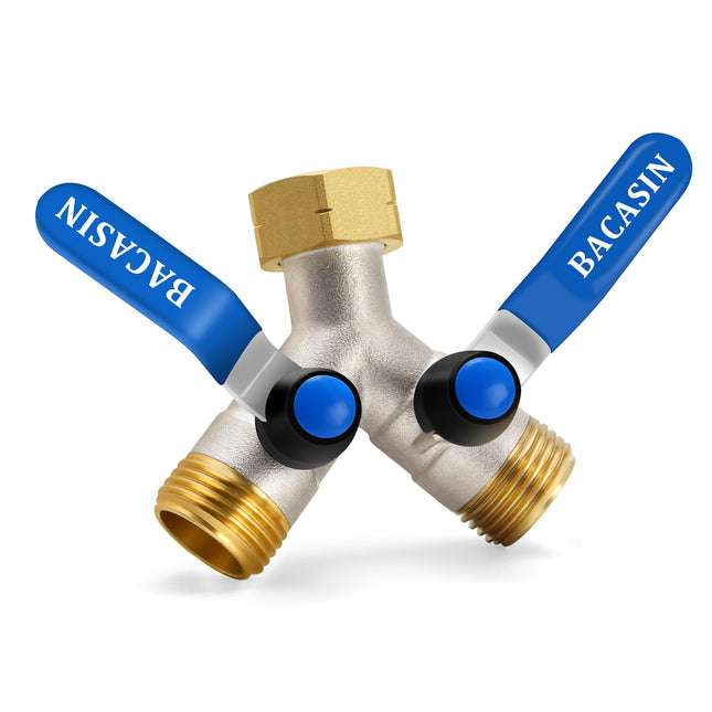 Brass Garden Hose Splitter, Garden Hose Splitter 2 Way Heavy Duty, with 2 304 Stainless Steel Extension Handles, 2-Way Y
