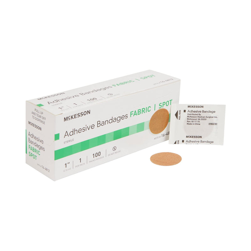McKesson Adhesive Bandages, Sterile, Fabric, Tan, 1 in, 100 ct | Fabric Spot