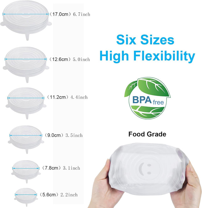 6PCS Ostwony Silicone Stretch Lids, Four Specifications of Reusable Silicone Bowl Cover, Suitable for Various Food Conta