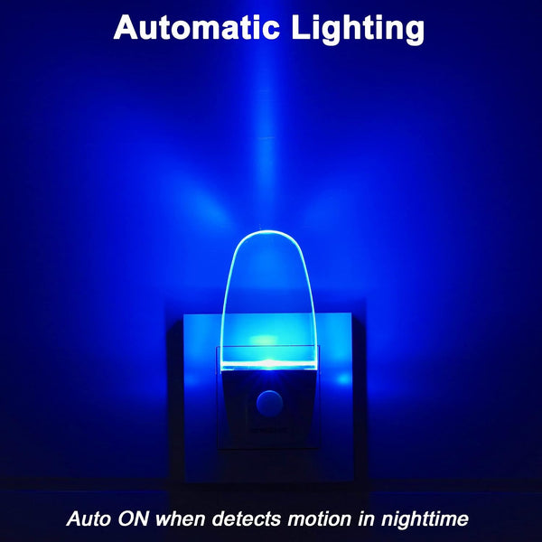 GREENIC Blue Motion Sensor Night Light Plug in 2 Pack, 0.5W LED Motion Detector Night Light Lamp, Automatic Motion Activated Nightlights for