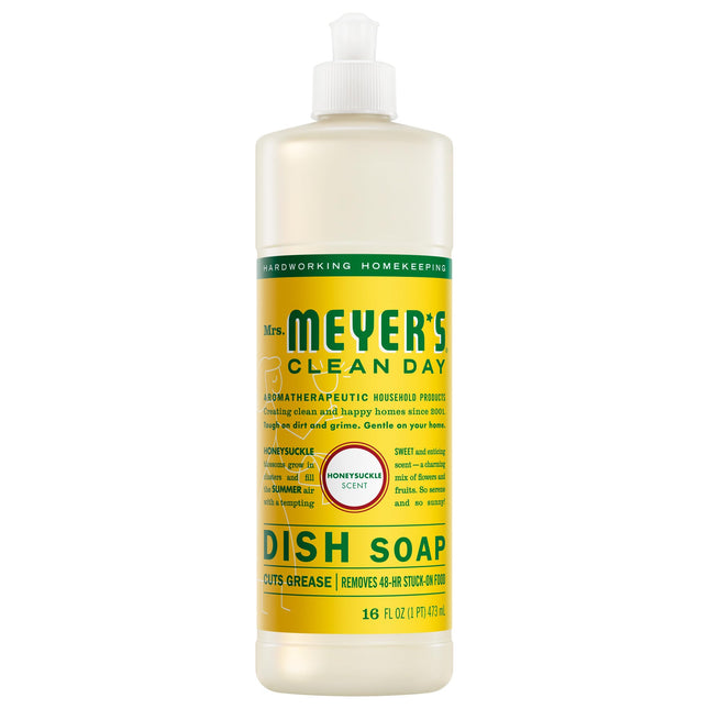 MRS. MEYER'S CLEAN DAY Liquid Dish Soap, Biodegradable Formula, Honeysuckle, 16 