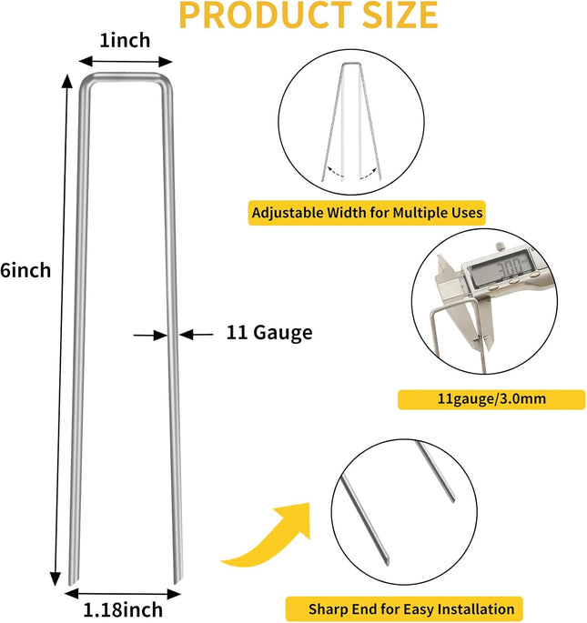 Hongway 6 Inch 25Pcs Landscape Staples, 11 Gauge Galvanized Garden Stakes and U-Shaped Pins for Landscaping Fabric Weed 