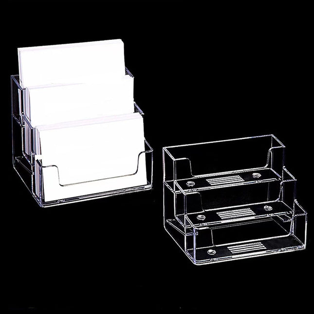 FTOF 3 Pockets Acrylic Business Card Holder Stand Clear Desktop Countertop Offic