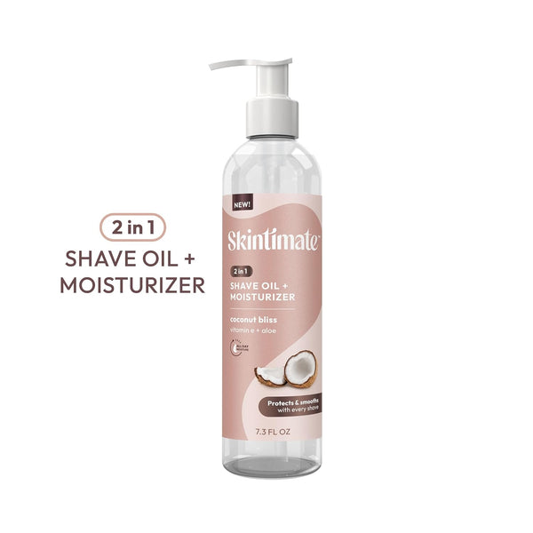 Skintimate 2-In-1 Shave Oil & Moisturizer, Coconut Bliss, 7.3Oz | Shaving Oil, after Shave for Women Bikini Area Moisturizer with Vitamin E and