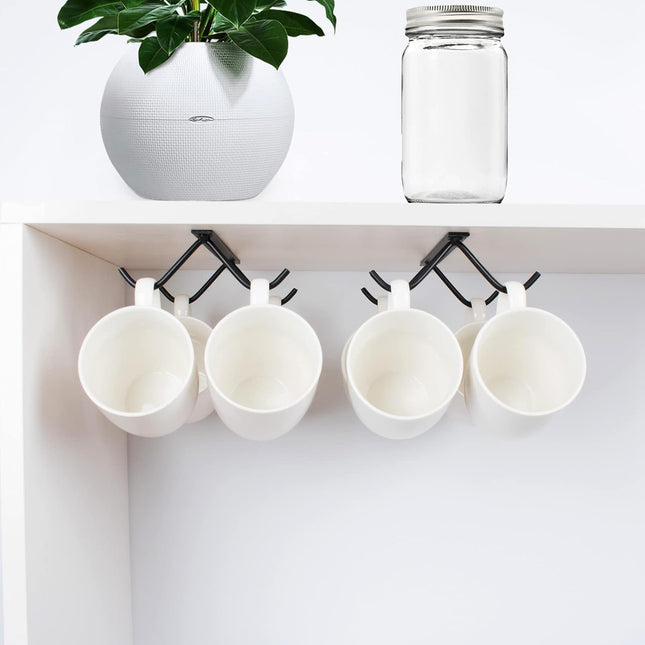 Cabinet Hook Mug Holder - Hanging Coffee Cup Rack for Kitchen, under Cabinets Metal Hangers Organizer Shelf Storage Uten