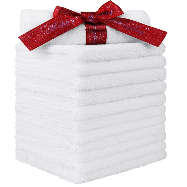 HOMEXCEL Microfiber Washcloths 12 Pack, Highly Absorbent and Soft Face Towel, Multi-Purpose White Wash Cloths for Bathroom, Hotel, Spa, Gym, and