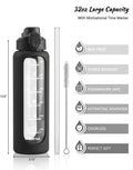 Nefeeko 32 oz Glass Water Bottles with Straw, Time Marker, Motivational 1 Liter BPA FREE Leakproof Reusable Glass Water Bottle with Silicone