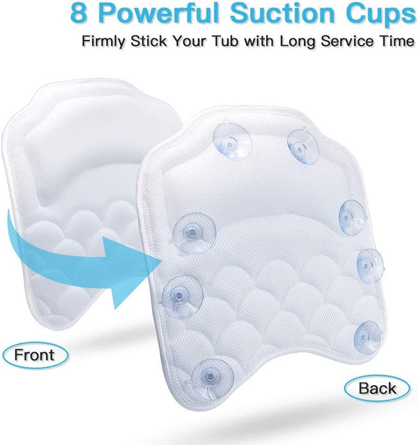 Beautybaby Bathtub Spa Pillow Bath Pillows for tub, with Non-Slip 8 Large Strong Suction Cups, Free Machine Washable Bag Luxurious Head, Neck,