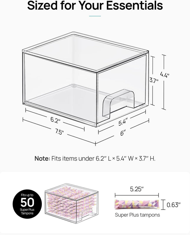 Vtopmart 4 Pack Clear Stackable Storage Drawers, 4.4'' Tall Acrylic Bathroom Mak