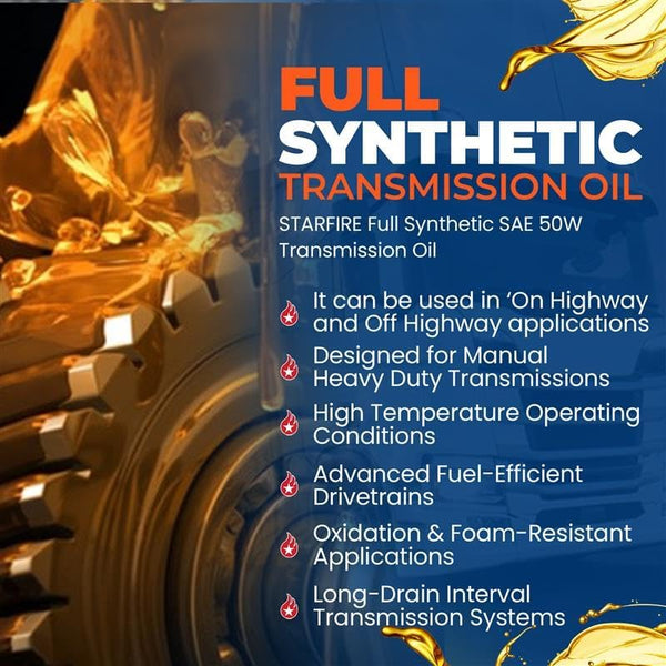STARFIRE SAE 50W Full Synthetic Transmission Oil – 5 Gallon Pail – Heavy Duty Gear Oil for Manual Transmissions – Long Drain, High Temp, Oxidation