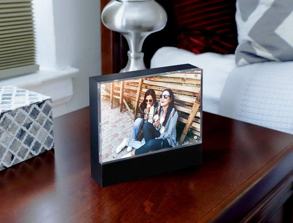 Isaac Jacobs Wood Block Acrylic Picture and Magnetic Photo Frame, Made for Tabletop Display - 5” x 7” Black Black 5x7