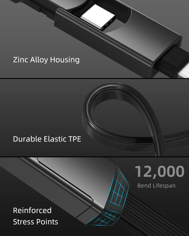 4 in 1 USB Charging Cable PD 60W Fast Charging & Data Sync USB C Cable Multi Charging Cable with Type C/USB a Ports for 