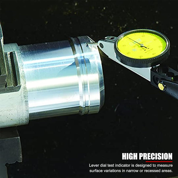 0 to 0.8mm Lever Type Test Indicator with Magnetic Base Set, 32mm Dial Diameter with Rotating Bezel and 200mm Flexible Adjustable Arm