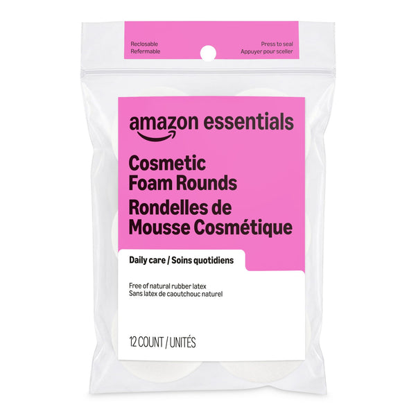 Amazon Essentials Cosmetic Foam Rounds, 12 Count, Pack of 1 (Previously Amazon Basics) 12 Count (Pack of 1)