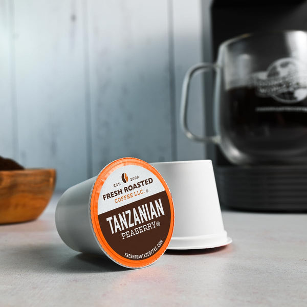 Fresh Roasted Coffee, Tanzanian Peaberry K-Cup Pods for Keurig Brewers, Light Roast, Kosher, 24 Count (Pack of 1) Tanzanian Peaberry 24 Count