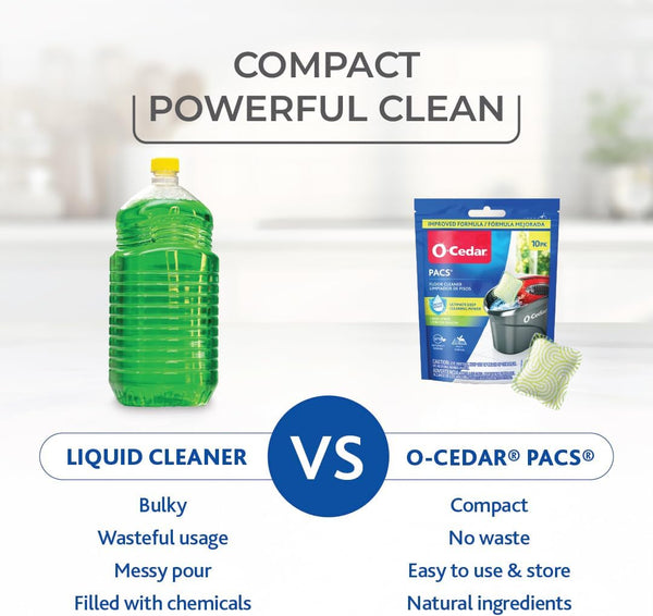 O-Cedar PACS Hard Floor Cleaner, Crisp Citrus Scent 10 Count (1-Pack) | Made with Naturally-Derived Ingredients | Safe to Use on All Hard Floors |