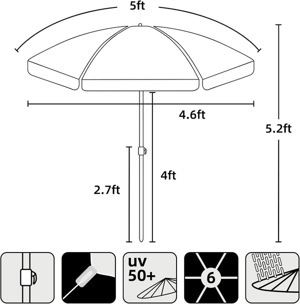 AMMSUN 5ft Kids Beach Umbrella for Picnic, Water Table, Sand Box Sun Shade | Durable Children Seaside Umbrella, UV protection, Ideal for sand