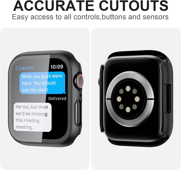JZK Screen Protector for Apple Watch Series 3/2/1 38mm Case,Black+Silver | 2 Pack,for Apple watch Case,Hard PC Cover,Tempered Glass,Full