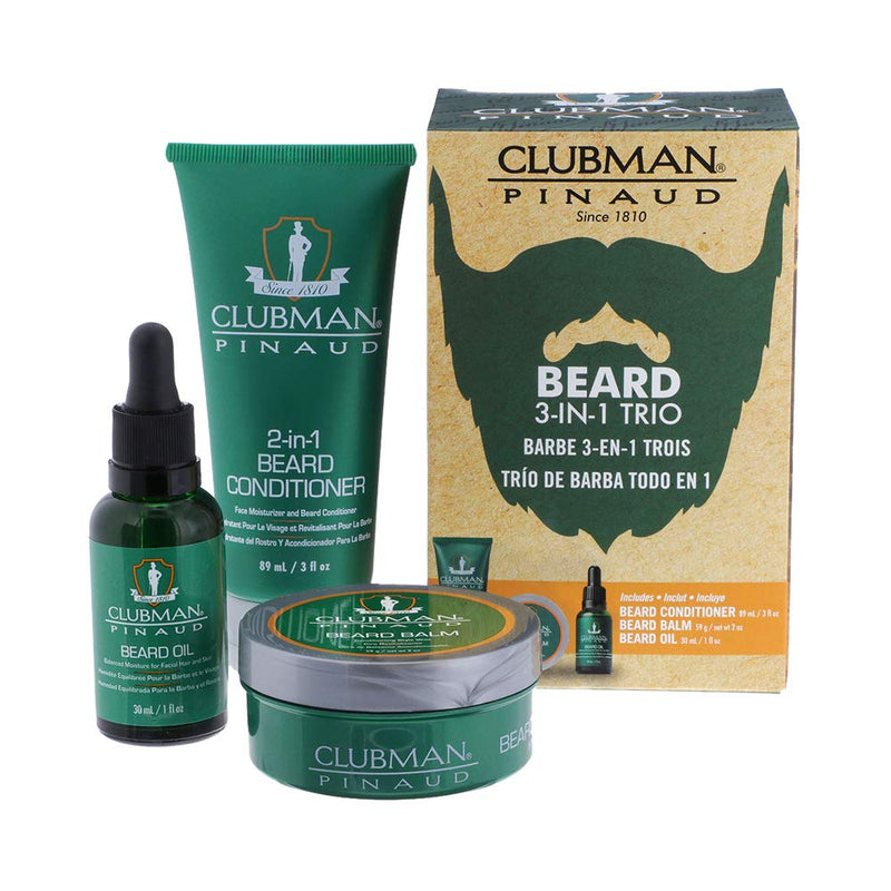 Clubman Pinaud 3-in-1 Beard Kit – Includes Conditioner, Beard Oil and Balm, Starter Kit for Men Beard 3-in-1 Kit