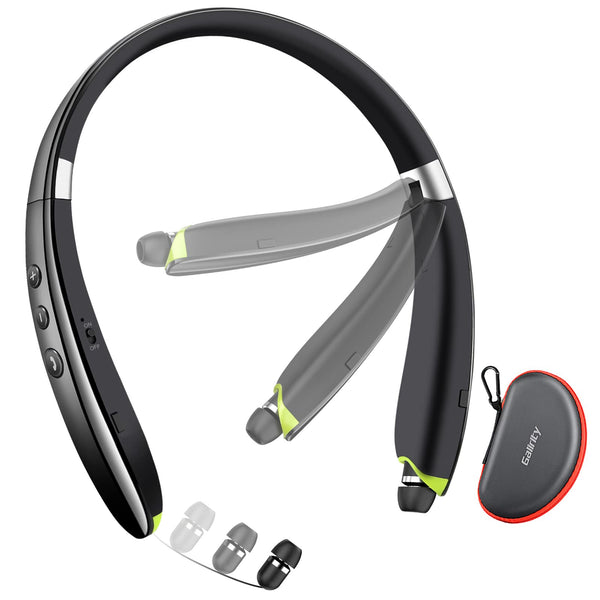 Bluetooth Headset, 2025 Upgraded Neckband Bluetooth Headphones with Retractable Earbuds, Noise Cancelling Stereo Earphones with Mic, Foldable
