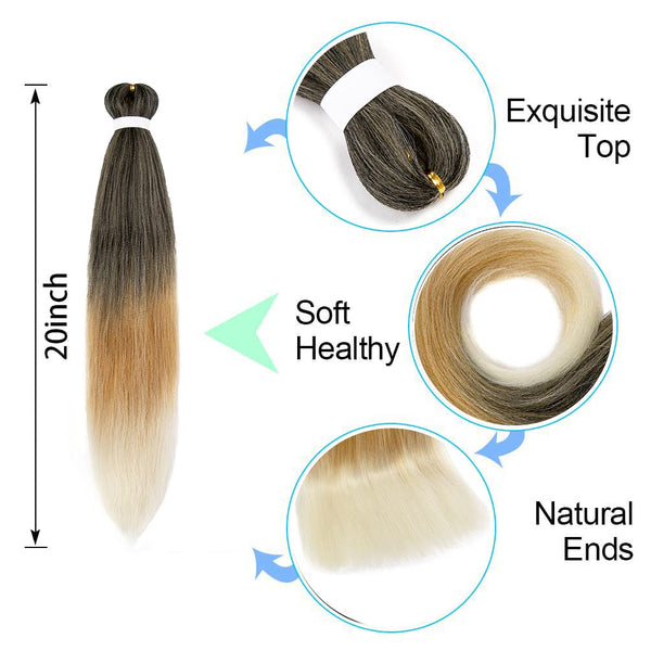 8 Pack Ombre Braiding Hair Pre Stretched - 20" 75G/Pack Premium Pre Stretched Braiding Hair Extensions, Professional Itch Free Yaki Texture
