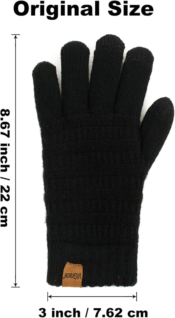 Vigrace Womens Winter Touchscreen Gloves Cable Knit Warm Lined 3 Fingers Dual-Layer Touch Screen Texting Thermal Glove
